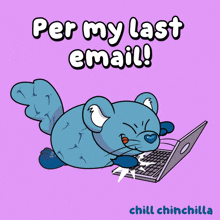 a cartoon of a mouse using a laptop with the words per my last email