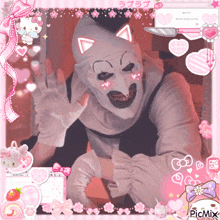a picture of a clown is surrounded by pink hearts and a picmix sticker