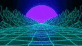 a computer generated image of a landscape with mountains and a purple sun