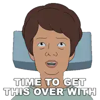 a cartoon of a woman with a pillow on her head and the words " time to get this over with "