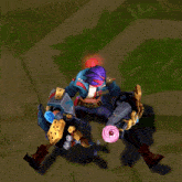 a cartoon character is holding a gun and a pink cupcake