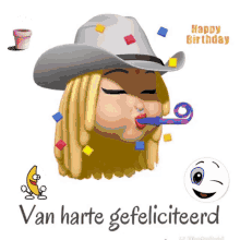 Van Harte Gefeliciteerd Congratulations GIF - Van Harte Gefeliciteerd Congratulations Party Horn GIFs