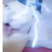 a close up of a cat 's face with a lightning bolt coming out of it
