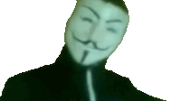 a man wearing a anonymous mask with a mustache is looking at the camera