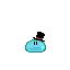 a pixel art drawing of a blue blob with a top hat on .