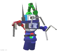 a cartoon robot with a bottle on his head and a periodic table .