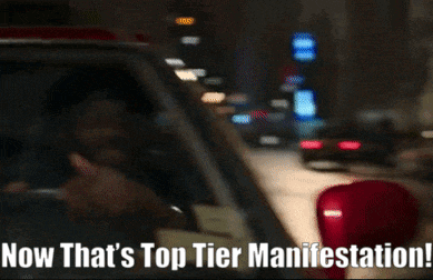 a man driving a car with the words 