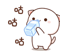 a cartoon cat is drinking from a bottle of water .