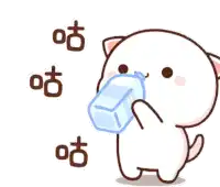 a cartoon cat is drinking from a bottle of water .