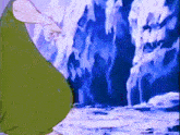 a cartoon character is standing in front of a blue wall