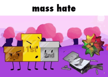 a cartoon scene with the words " mass hate " on top