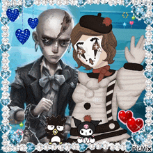 a picture of a clown and a girl with hearts and picmix written in the corner