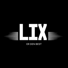 the logo for lix er den best is white on a black background .