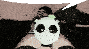 a person holding a stuffed panda with a frog on its head