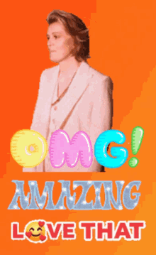 an animated image of a woman with the words omg amazing love that above her