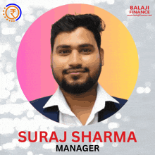 a picture of a man with the name suraj sharma manager