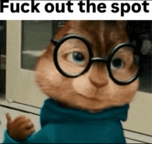 a chipmunk wearing glasses and a blue sweater is giving a thumbs up sign .