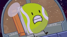 a cartoon drawing of a tennis ball in space