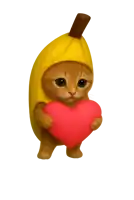 a cat dressed as a banana holding a red heart