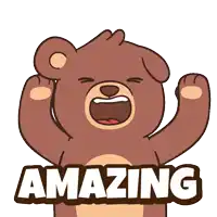 a brown teddy bear with its mouth open and the word amazing written below it