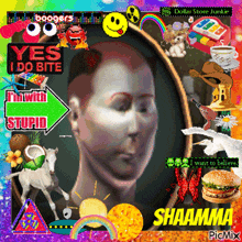 a picture of a man with a green arrow pointing to the right and the words yes i do bite