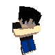 a pixel art of a boy with black hair and blue jeans holding a soccer ball .