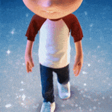 a cartoon character wearing a red and white shirt