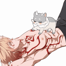 a drawing of a cat laying on top of a man 's chest