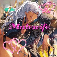 a picture of a man with the word malewife in pink letters