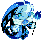 a cartoon character with a blue and white outfit and a blue umbrella