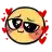 a smiley face wearing sunglasses and surrounded by red hearts .
