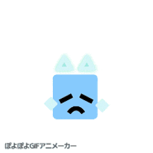 a blue square with a sad face and a triangle on it 's head