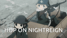 a picture of a girl in a tank with the words hop on nightreign