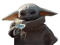 a baby yoda from star wars is holding a glass of wine .