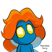 a cartoon of a blue fairy with orange hair