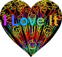 a colorful heart with the words i love it written on it