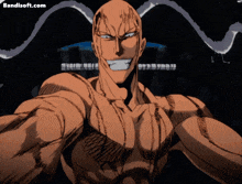 a bald man with a mustache is smiling in a cartoon with a bandisoft.com logo behind him