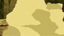 a cartoon character with orange hair is laying on a pile of sand