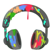 a pair of headphones covered in colorful paint