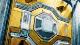 a cartoon drawing of a futuristic door with a green light .
