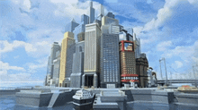 an illustration of a city with a sign that says 00000