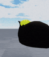 a black cat with yellow hair is laying on a tiled floor
