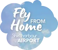 a logo for the shellharbour airport that says fly from home