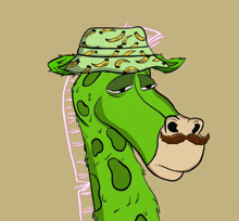 a cartoon giraffe wearing a green hat with bananas on it