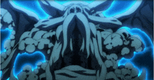 a cartoon drawing of a monster with a blue light behind it