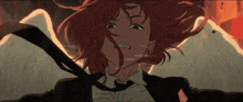 a cartoon of a girl with red hair and wings