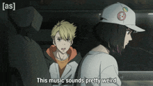 a boy and a girl are looking at each other and the girl says this music sounds pretty weird