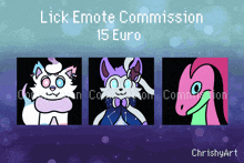 a poster for a lick emote commission for 15 euro