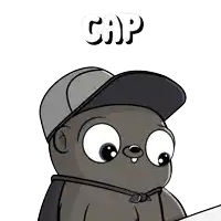 a cartoon character wearing a baseball cap with the word cap above him