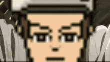 a pixelated image of a man 's face with a helmet on